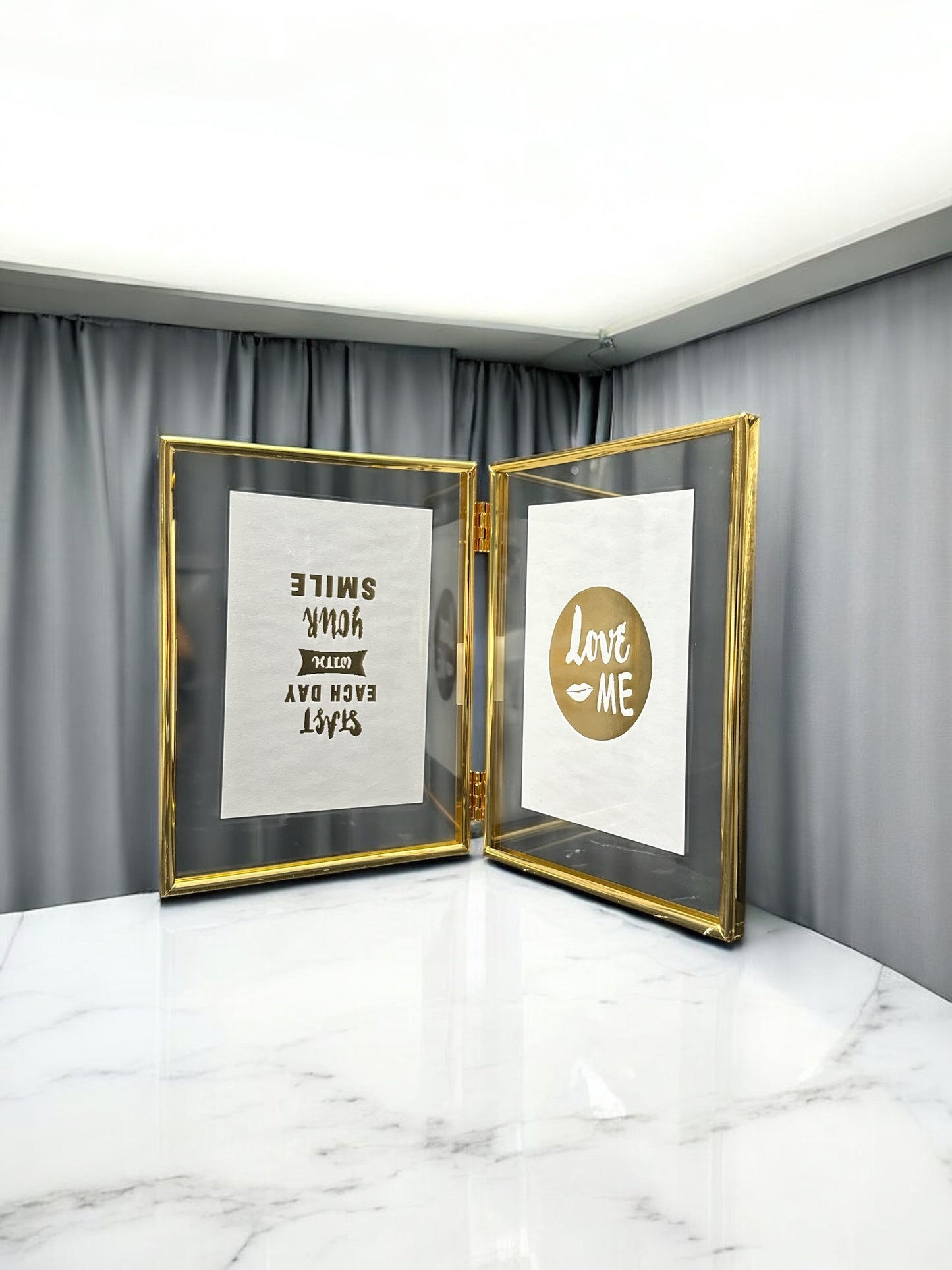 Ramă Foto Argintată Dublă cu Geamuri Duble