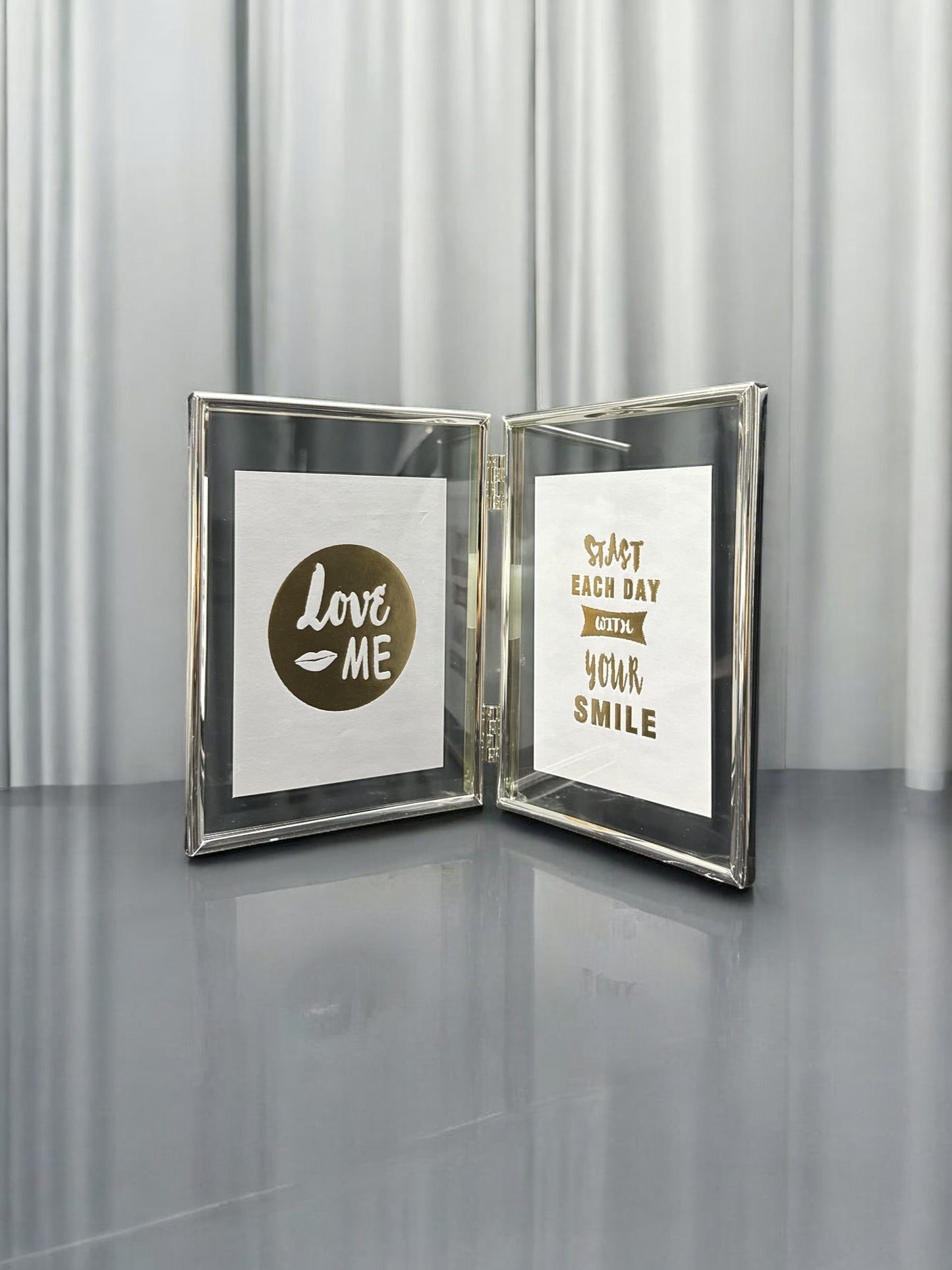 Ramă Foto Argintată Dublă cu Geamuri Duble