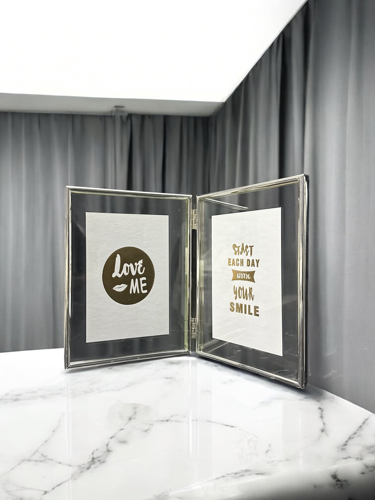 Ramă Foto Argintată Dublă cu Geamuri Duble